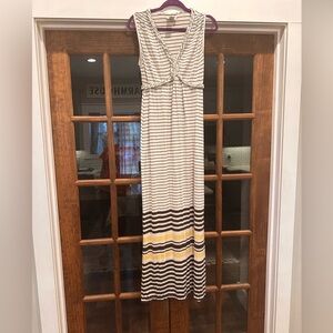 EUC Sophie Max Size‎ Medium Striped Maxi Dress - Cream, Brown, Yellow